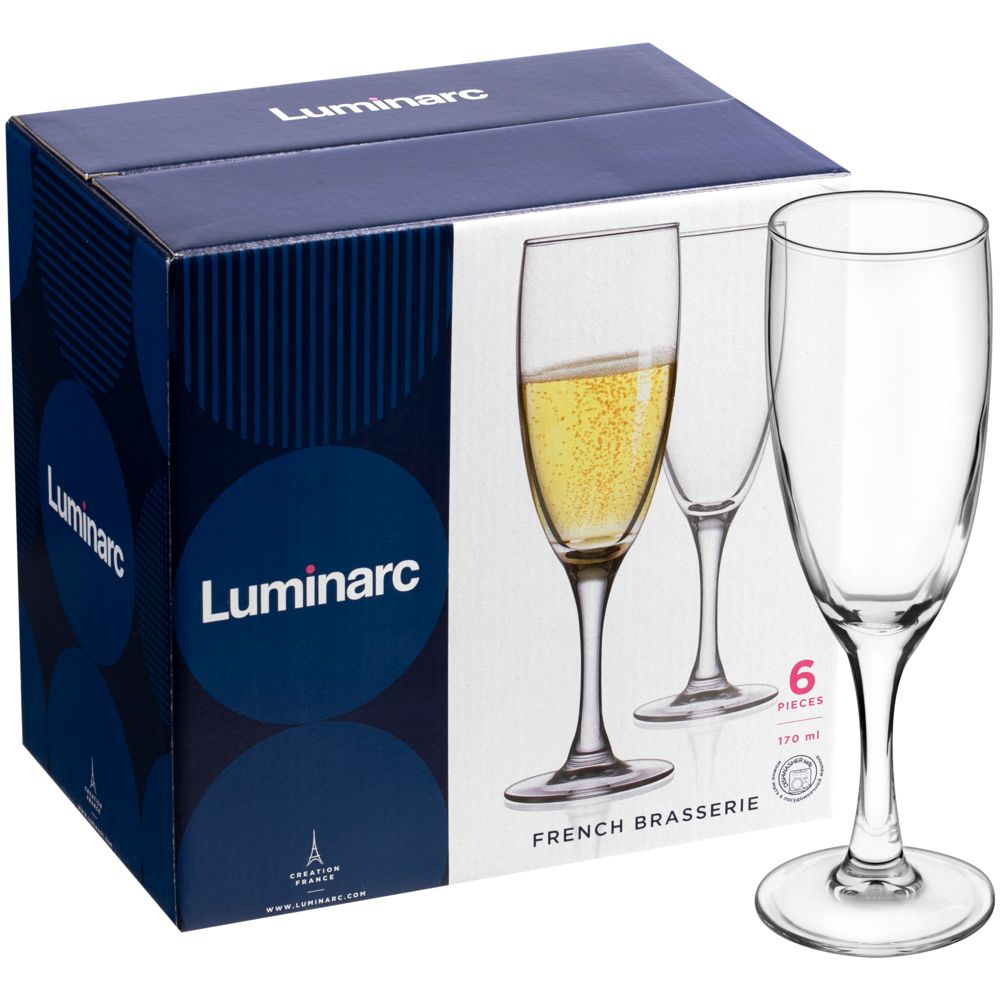 Набор из 6 бокалов для шампанского «Французский ресторанчик» — пример нанесения логотипа (Luminarc) | Print Logo