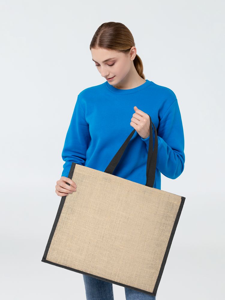 Холщовая сумка для покупок Bagari со светло-синей отделкой