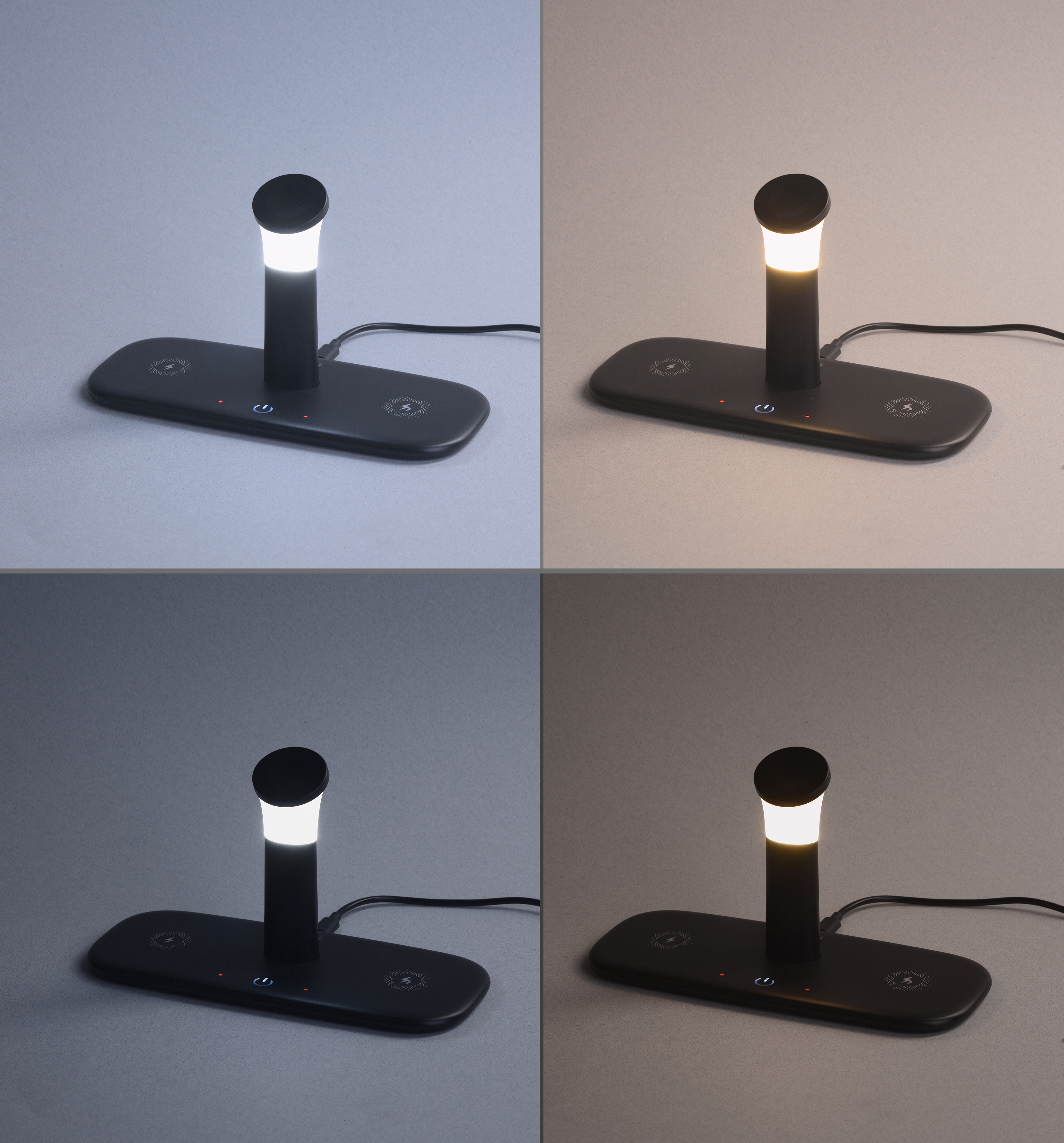 Настольная беспроводная (15W) зарядная станция "Bridge" для часов, наушников, смартфонов, с лампой, черный