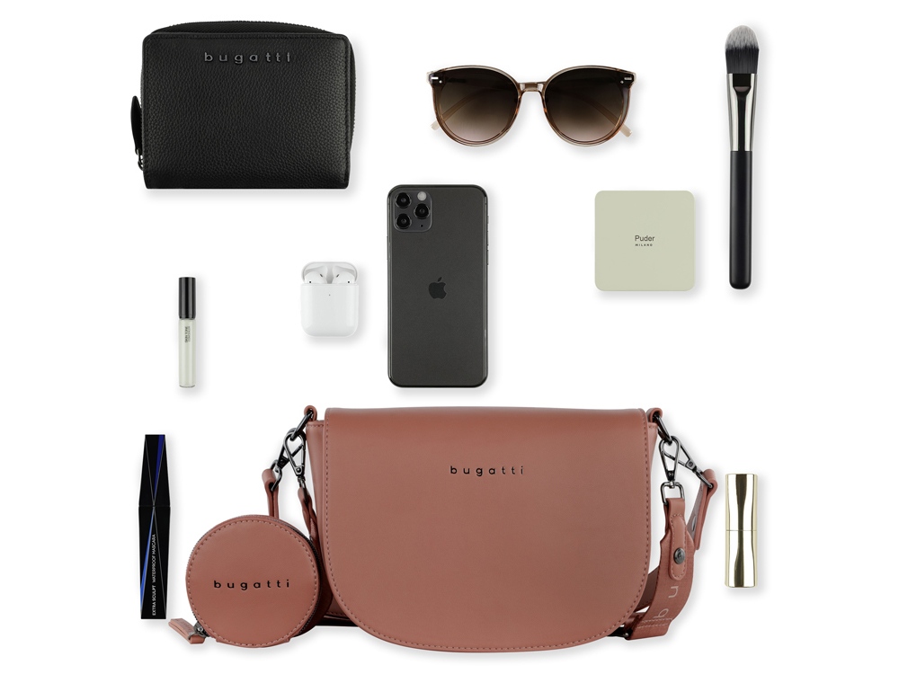 Сумка наплечная женская BUGATTI АЛМАТА | ALMATA, с кошельком, абрикосовая, полиуретан, 27х6х18,5 см