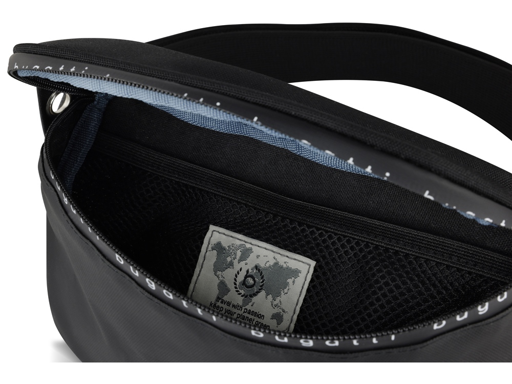 Сумка на пояс BUGATTI БЛАНК ОБЛЕГЧЕННАЯ | BLANC DELIGHT, чёрная, нейлон RPET600D/тарпаулин/полиэстер, 24х11х12,5 см, 2 л