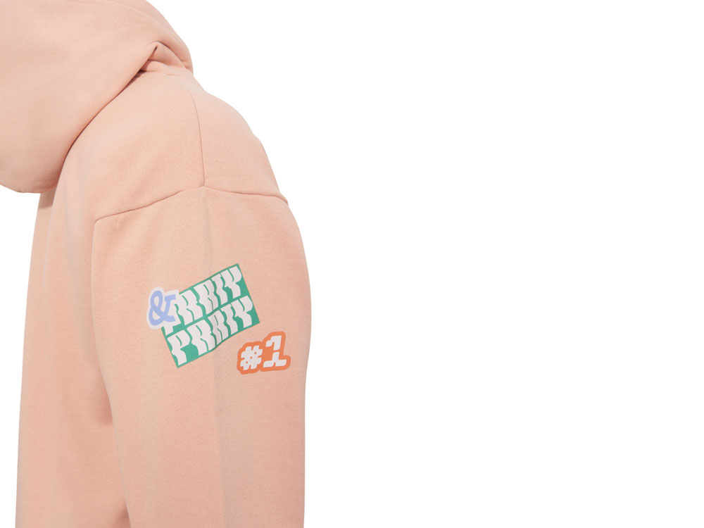 Толстовка с капюшоном оверсайз Berlin унисекс, лососевый, ДТФ, бренд тайп и лейбл