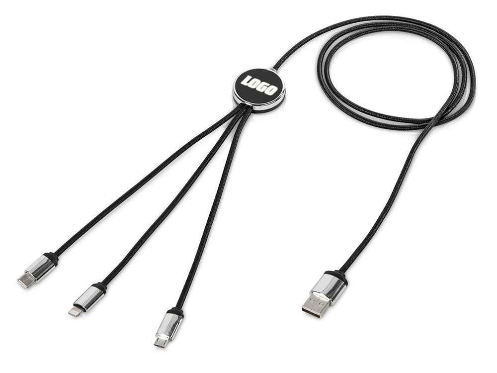 Кабель 3-в-1 с подсветкой логотипа Ion с логотипом Evolt | Print Logo
