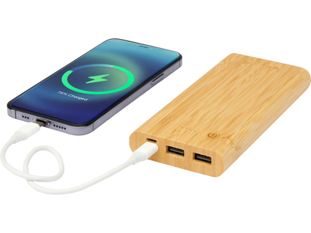 Портативное зарядное устройство Tulda из бамбука, 10 000 мАч, натуральный