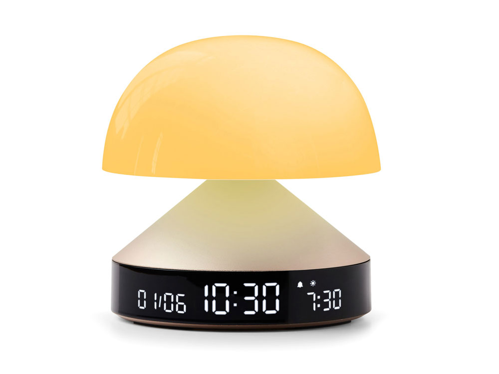 Светильник с часами и световым будильником Mina Sunrise, золотистый