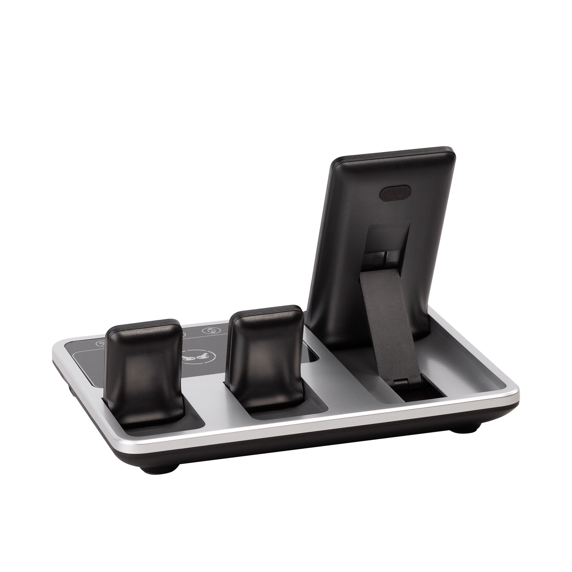 Беспроводная (15W) зарядная станция "Smart Lift" с сенсорным подъёмным механизмом, часами и ночной подсветкой фото на сайте Print Logo.