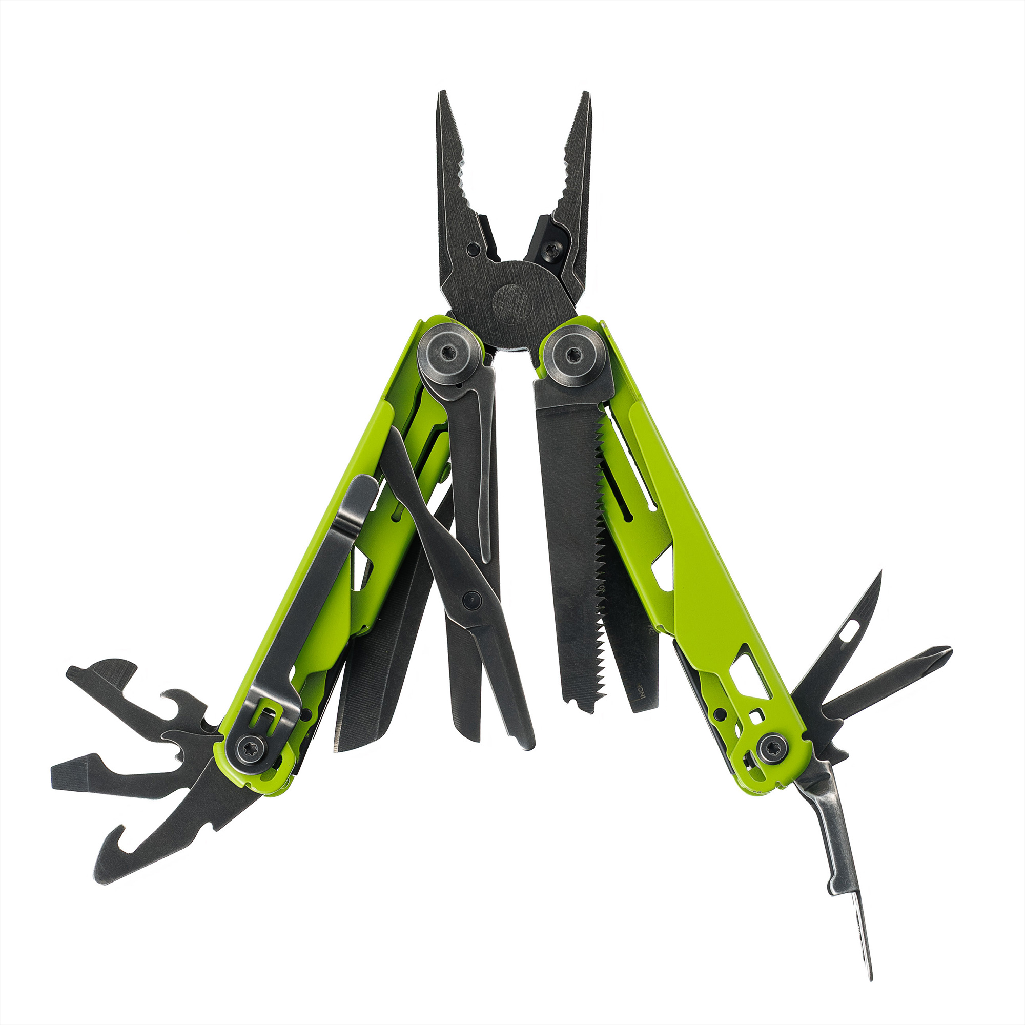 Мультитул Stinger, 107 х 19 мм, 19 функций, сталь, салатовый корпус, стоунвош, в картонной коробке, в комплекте нейлоновый чехол