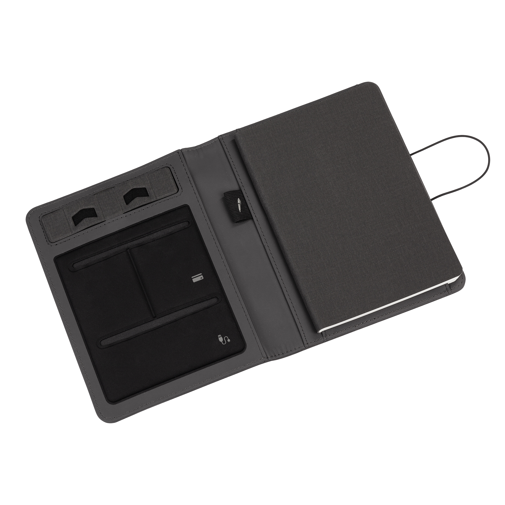 Папка А5 с беспроводным (10W) ЗУ 5000 mAh, с функцией MagSafe, сенсорным дисплеем с подсветкой логотипа и блокнотом фото на сайте Print Logo.