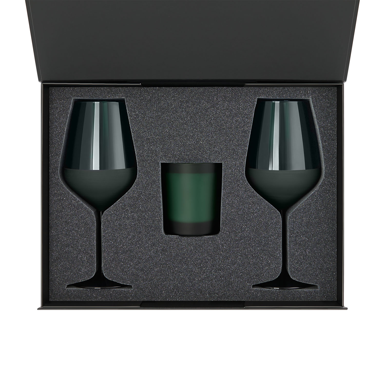 Ложемент под свечу Энигма (Enigma) + 2 бокала для вина в среднюю коробку-трансформер (арт. 695721) — пример нанесения логотипа (Portobello подарочная упаковка) | Print Logo