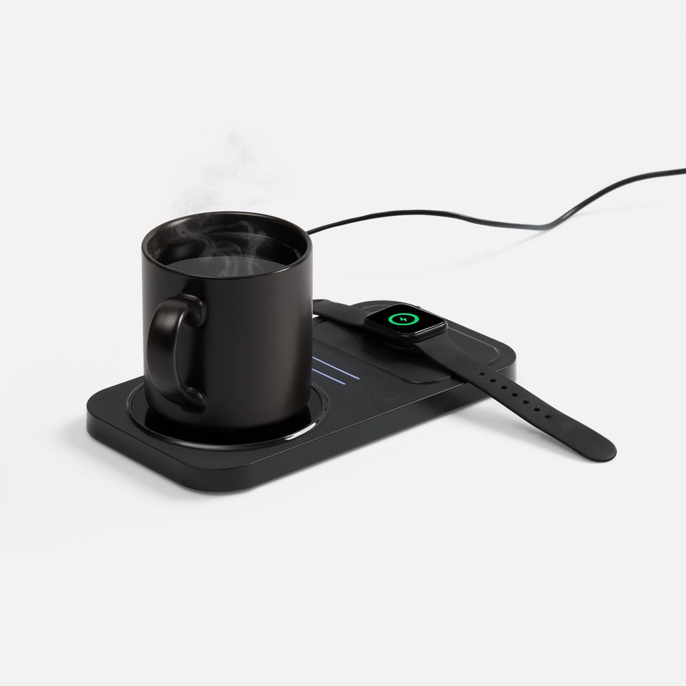 Беспроводное зарядное устройство с подогревом кружки Hot Task — пример нанесения логотипа (Uniscend) | Print Logo