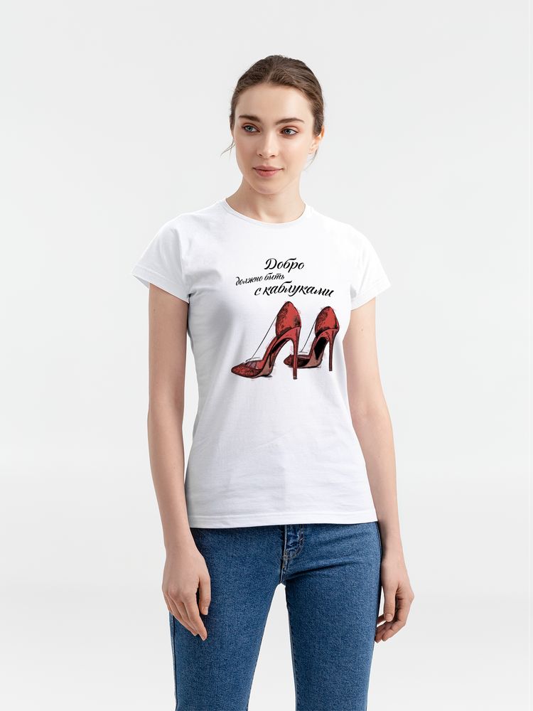 Футболка женская «Добро должно быть с каблуками» с логотипом Соль | Print Logo