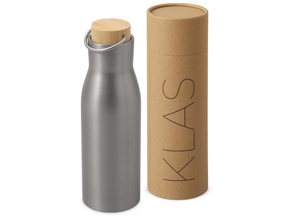 Вакуумная термобутылка с бамбуковой крышкой Klas, 500 мл с логотипом Waterline | Print Logo