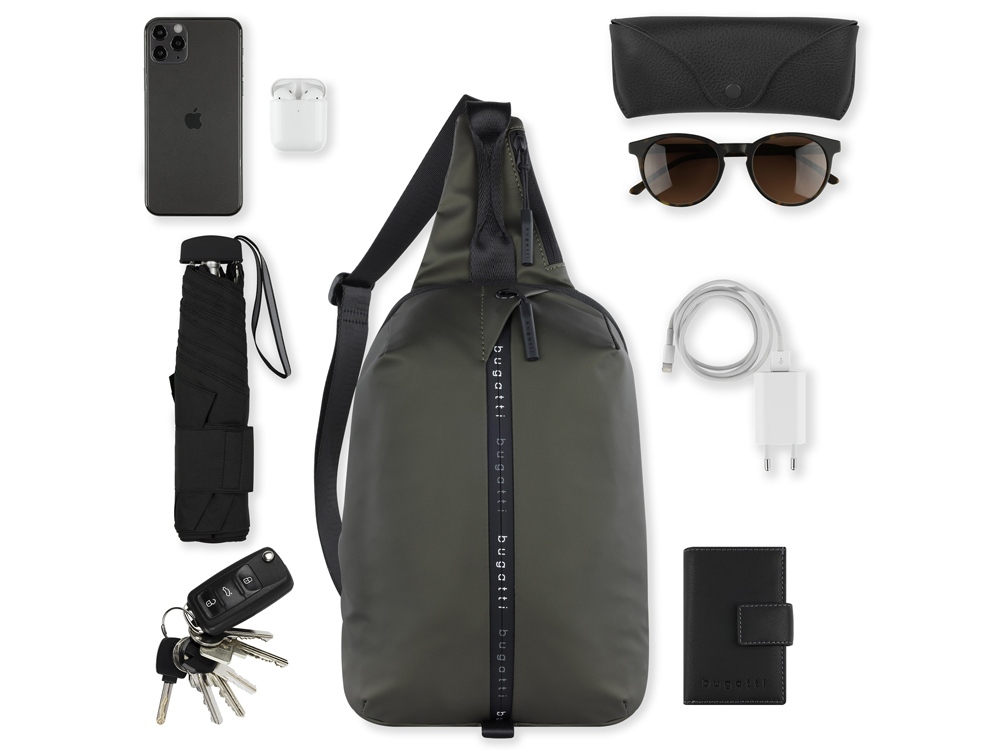 Рюкзак с одним плечевым ремнем BUGATTI БЛАНК | BLANC, оливковый, тарпаулин/полиэстер, 18х9х30 см