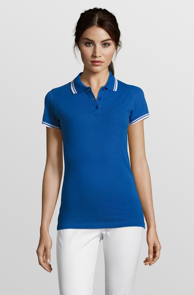 Рубашка поло женская Pasadena Women 200 с контрастной отделкой ярко-синяя с белым, размер M