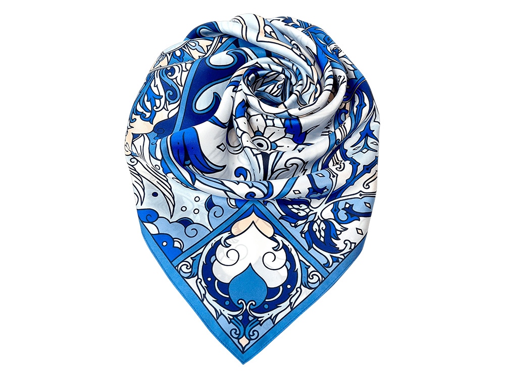 Платок Царевна-Лебедь 100% шелк, синий