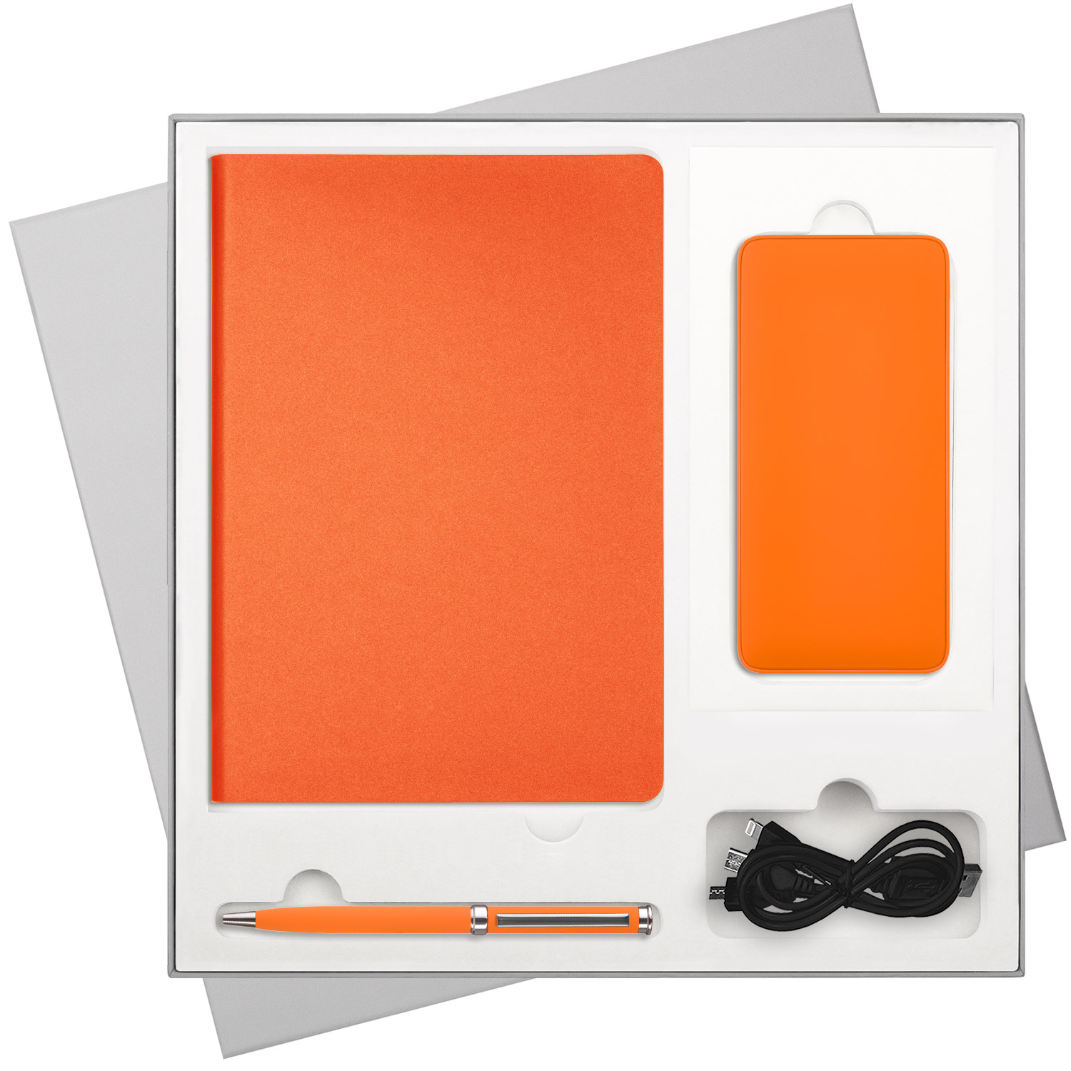 Подарочная коробка без ложемента для ежедневника, ручки и аккумулятора, серая (под съемные ложементы)