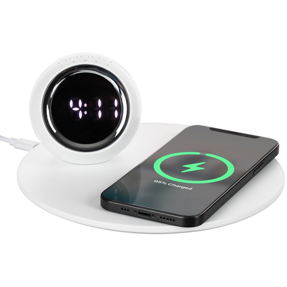 Станция беспроводной зарядки с часами и подсветкой GlobeBee с логотипом Molti | Print Logo