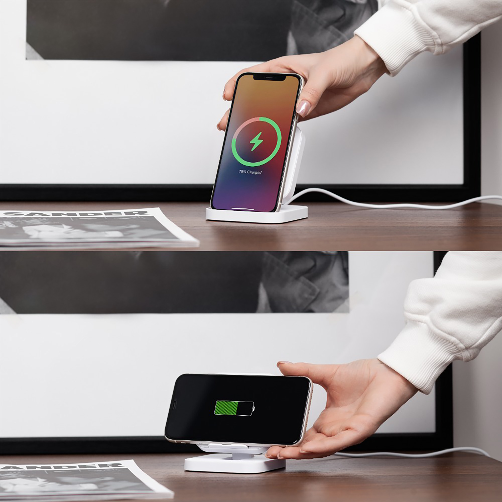 Складная настольная подставка "Flex" с беспроводным (15W) зарядным устройством фото на сайте Print Logo.