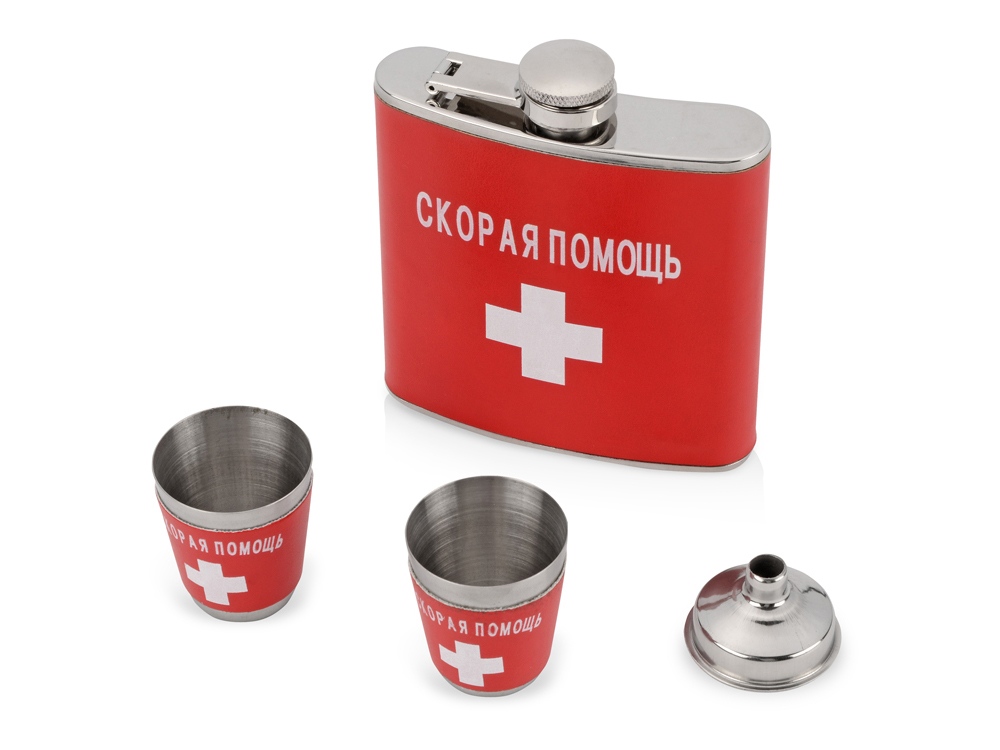 Набор Первая помощь: фляжка на 180 мл, 2 стаканчика на 30 мл, воронка