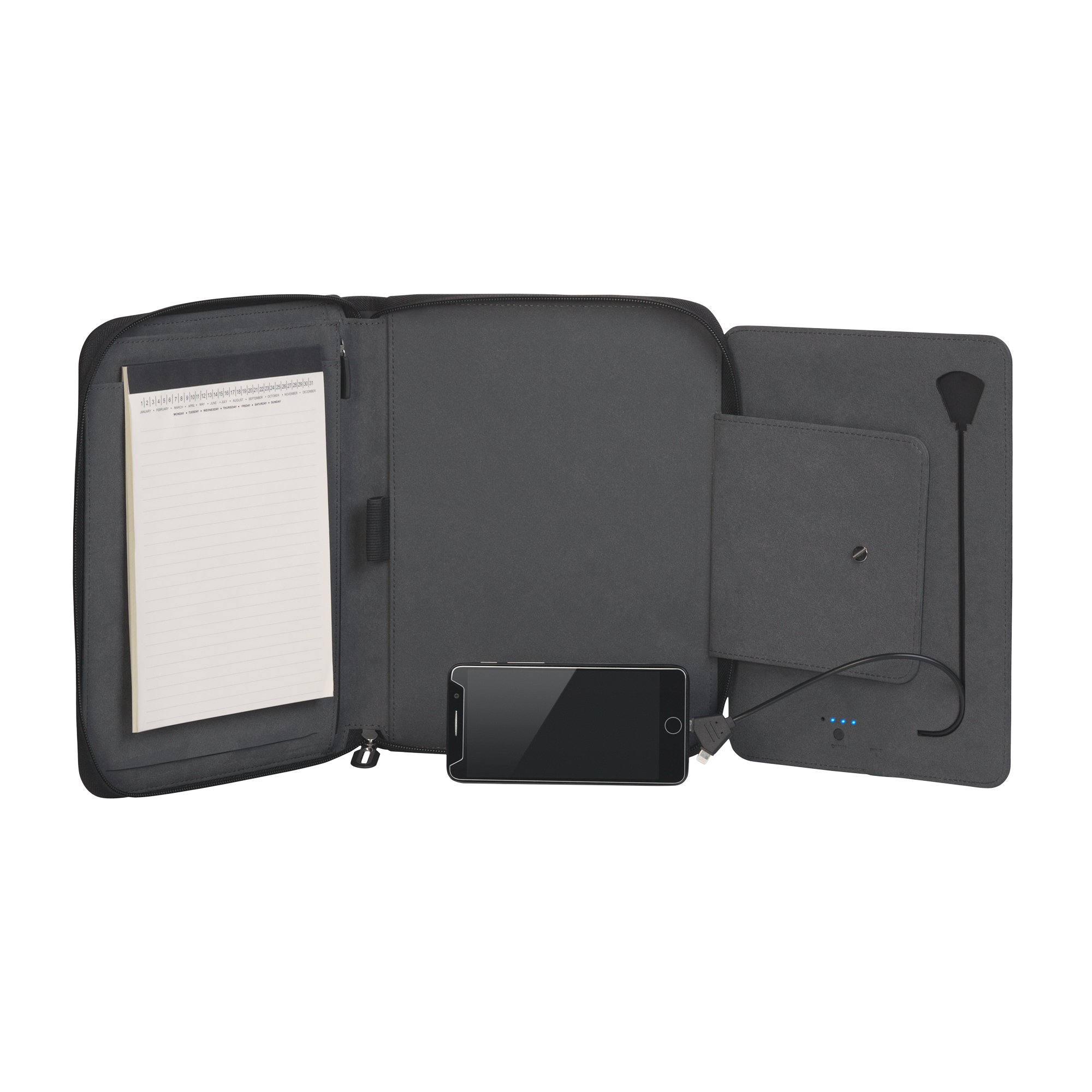 Папка с зарядным устройством 5000 mAh и блокнотом, черный