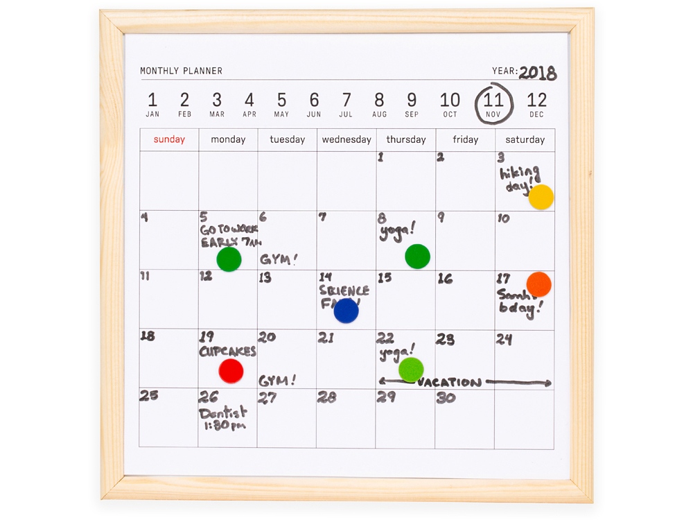 Календарь для заметок с маркером Whiteboard calendar с логотипом Kikkerland | Print Logo