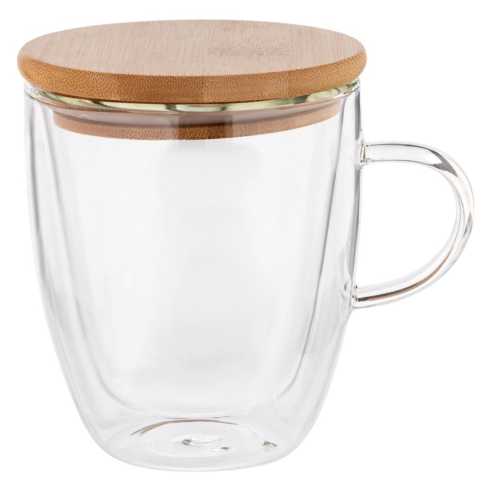 Кружка с двойными стенками Double Wall с бамбуковой крышкой фото на сайте Print Logo.