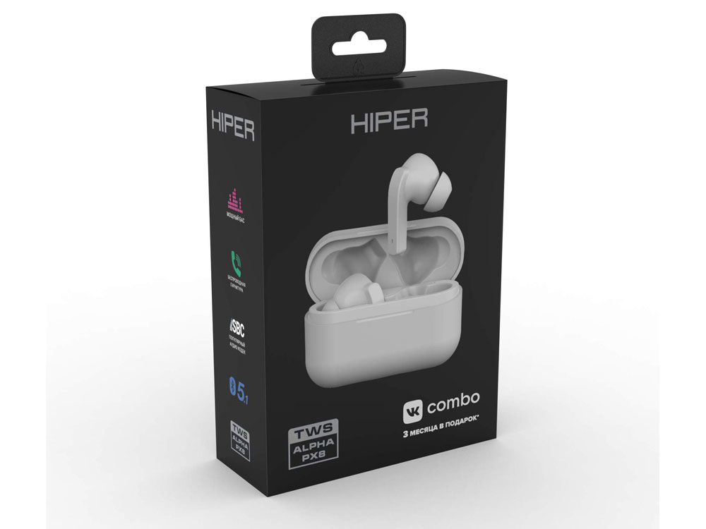 Беспроводные наушники HIPER TWS Alpha PX8 (HTW-APX8) Bluetooth 5.0 гарнитура, Белый (Р)