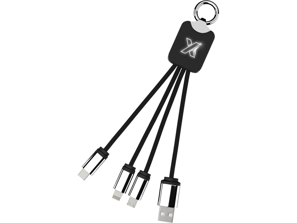 Кабель 3 в 1 с брелоком и подсветкой с логотипом SCX.design | Print Logo