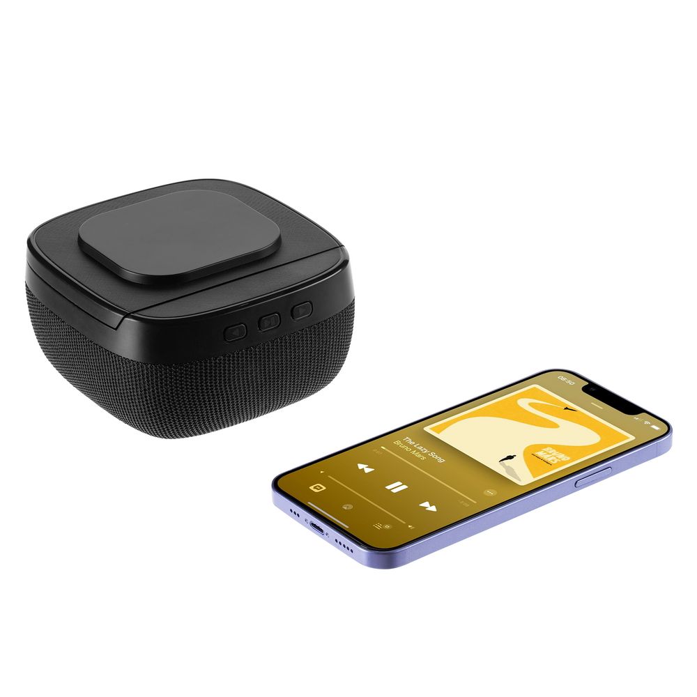 Колонка с беспроводной зарядкой Esca и подсветкой логотипа фото на сайте Print Logo.