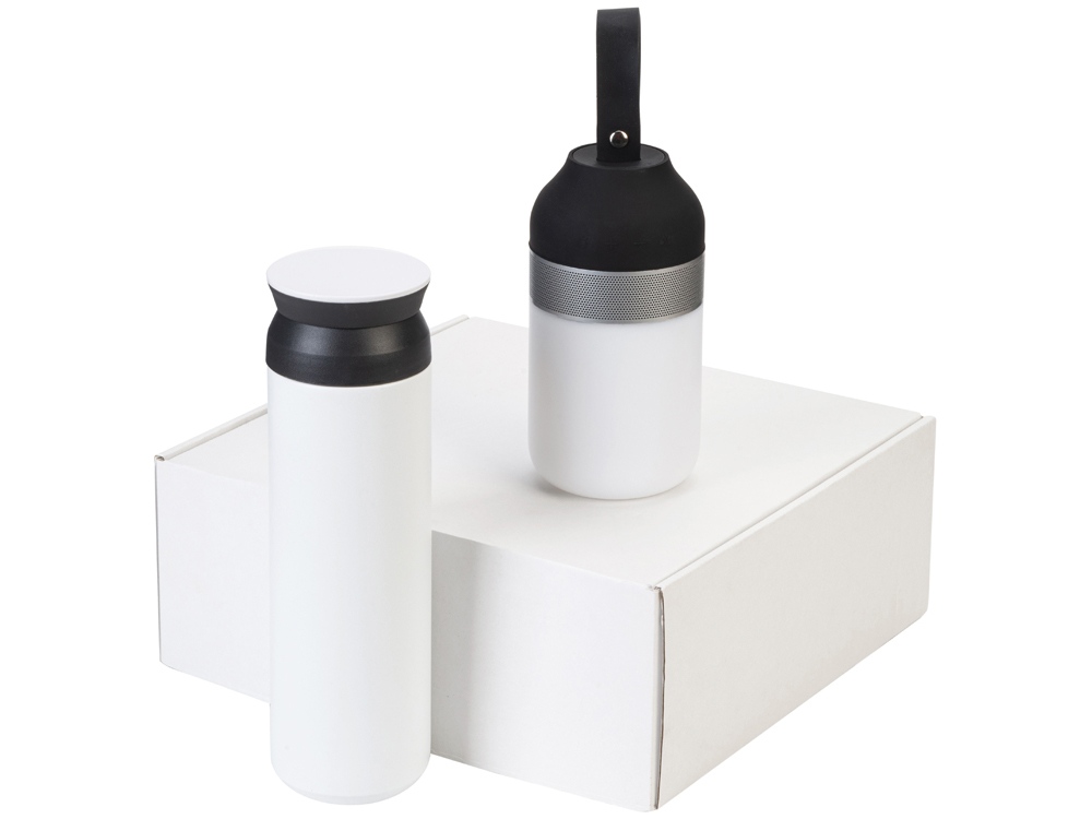 Подарочный набор с колонкой и термосом Black&White с логотипом  | Print Logo