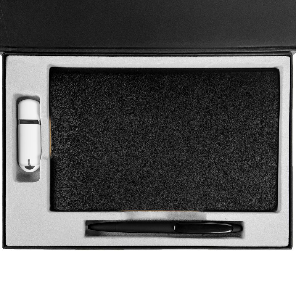 Коробка Silk с ложементом под ежедневник 13x21 см, флешку и ручку, ver. 2 — пример нанесения логотипа (сделано в России) | Print Logo