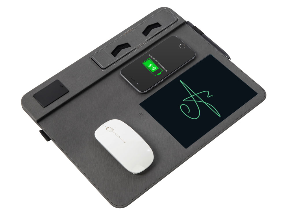 Многофункциональный коврик для мыши Multi Pad с беспроводной зарядкой и LCD экраном, 10 Вт, черный