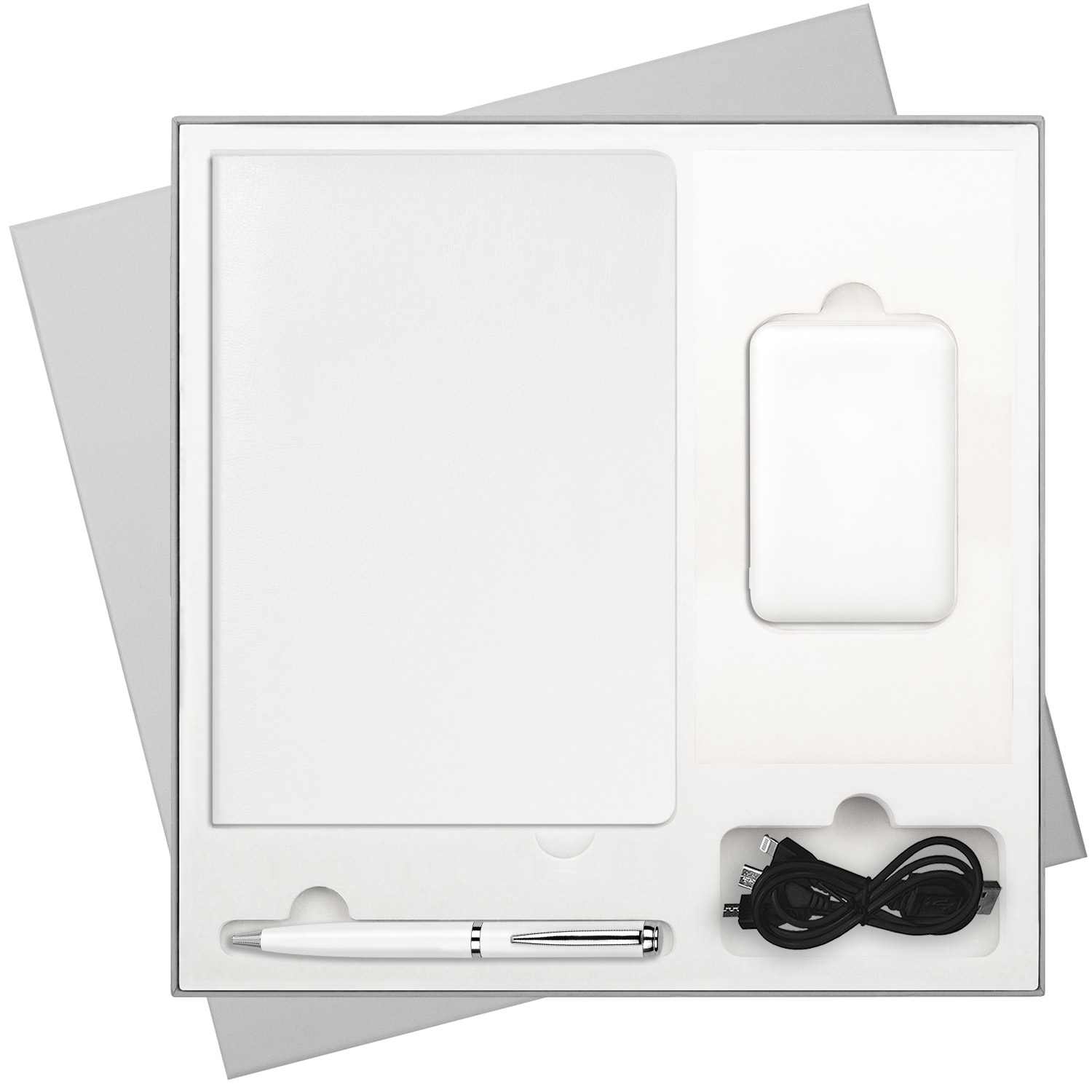 Подарочная коробка без ложемента для ежедневника, ручки и аккумулятора, серая (под съемные ложементы)