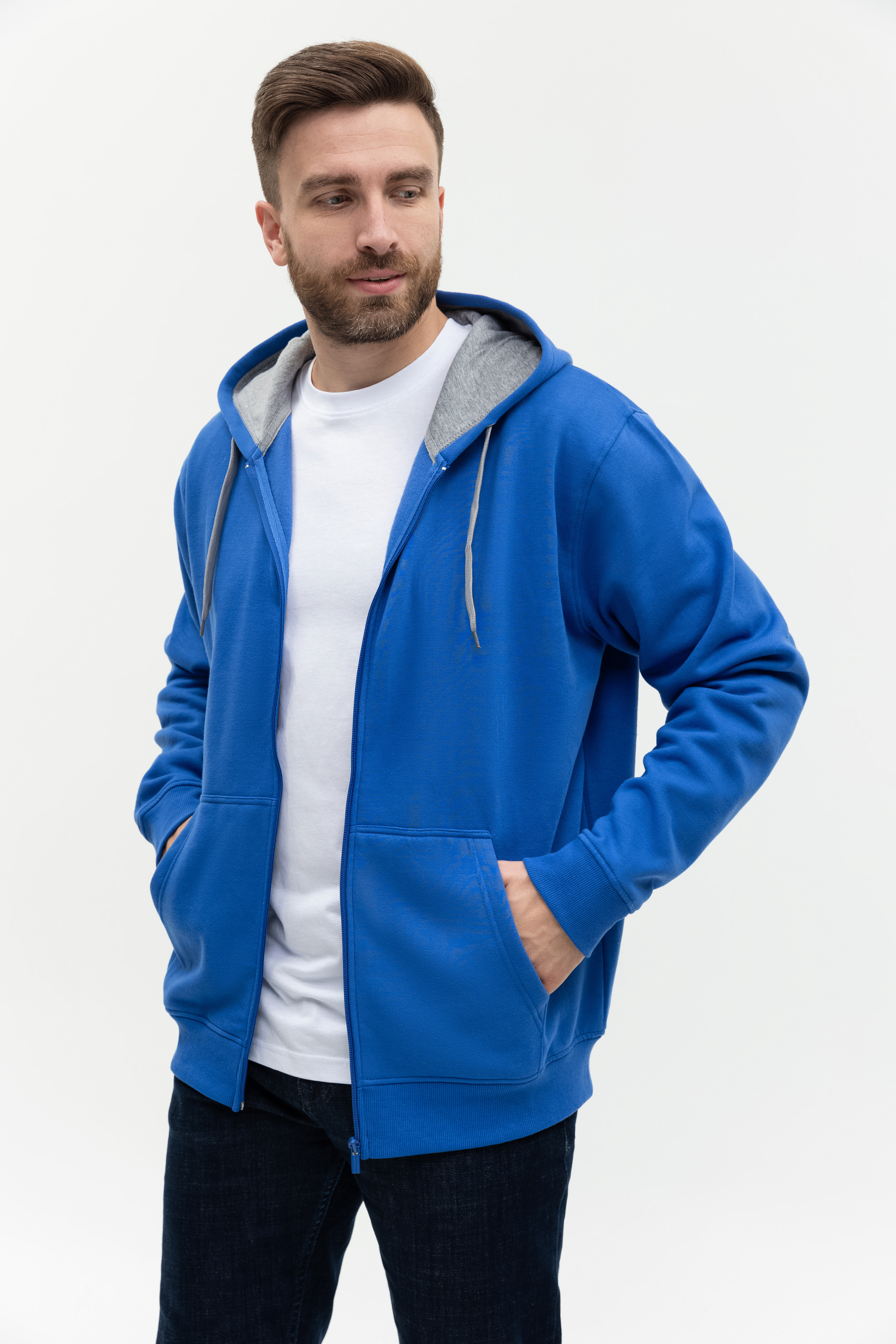 Толстовка мужская STAN с капюшоном на молнии футер с начёсом 280, 17, Синий,  (16/1)  (48/M)