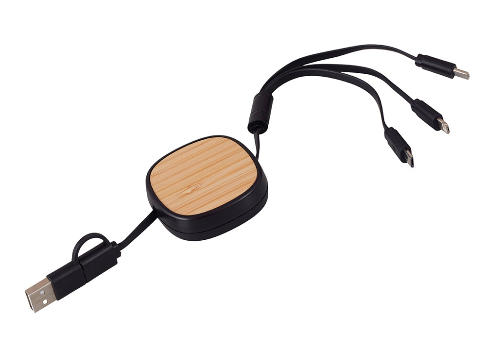 Универсальный кабель с ретрактором 3-в-1 Retrax с логотипом  | Print Logo