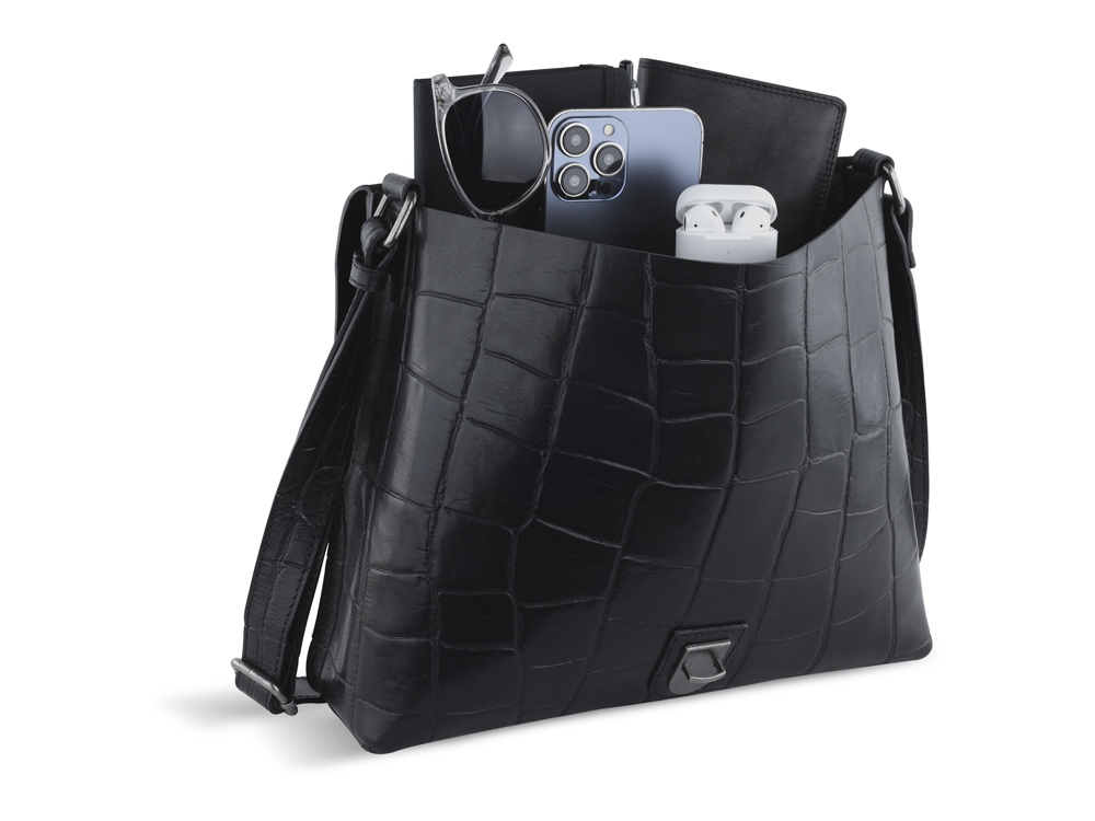 Сумка-мессенджер мужская BUGATTI НЕВИО | NEVIO, чёрная, воловья кожа/хлопок, 30,5х7х25 см, 5 л