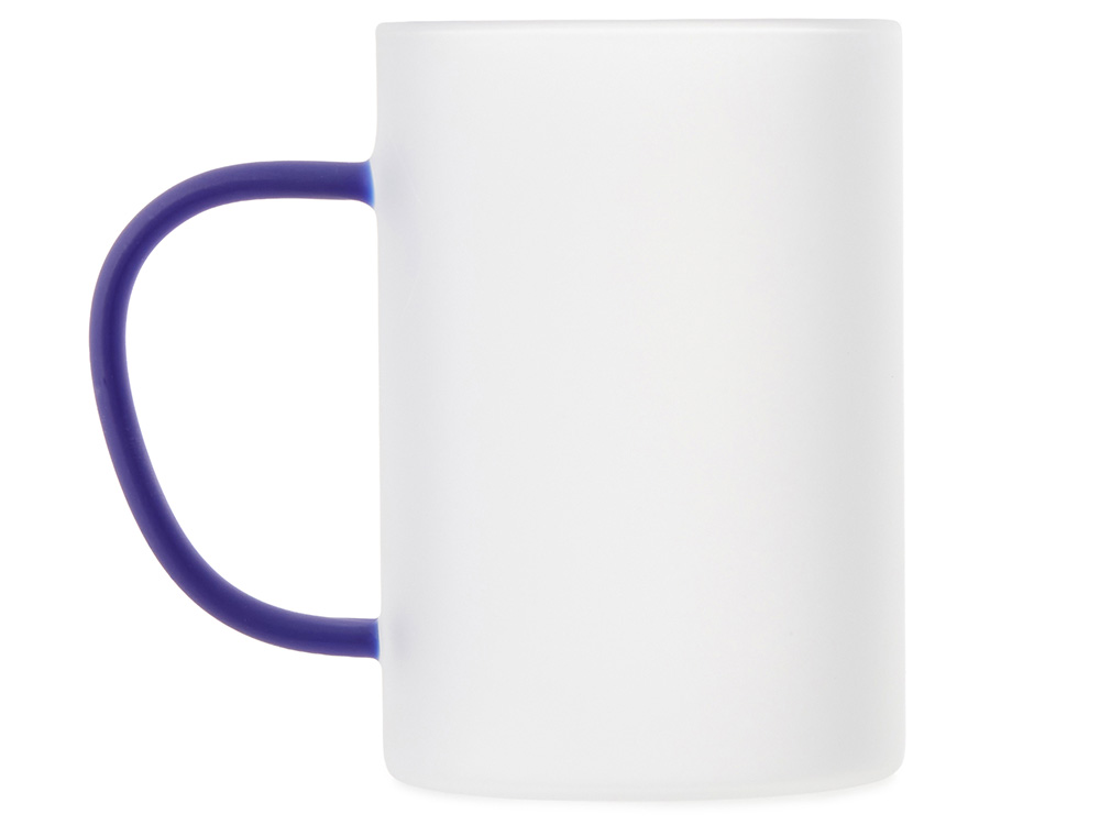 Стеклянная матовая кружка Акцент с цветной ручкой для сублимации, синий