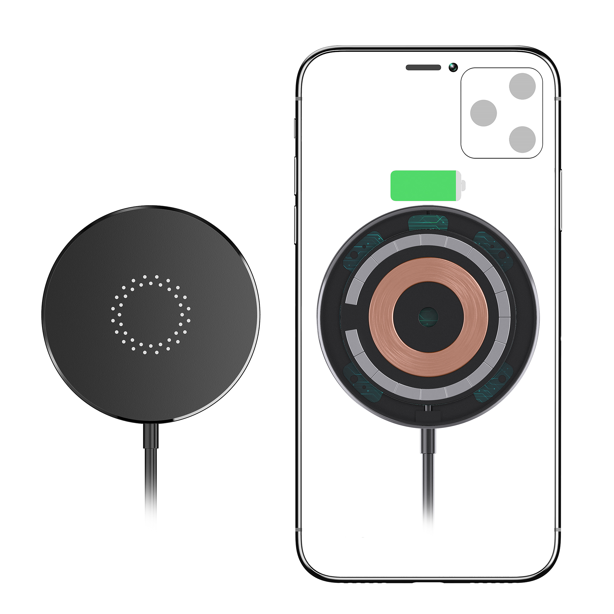 Магнитное беспроводное (15W) зарядное устройство "Magic SOFTTOUCH", покрытие soft touch фото на сайте Print Logo.