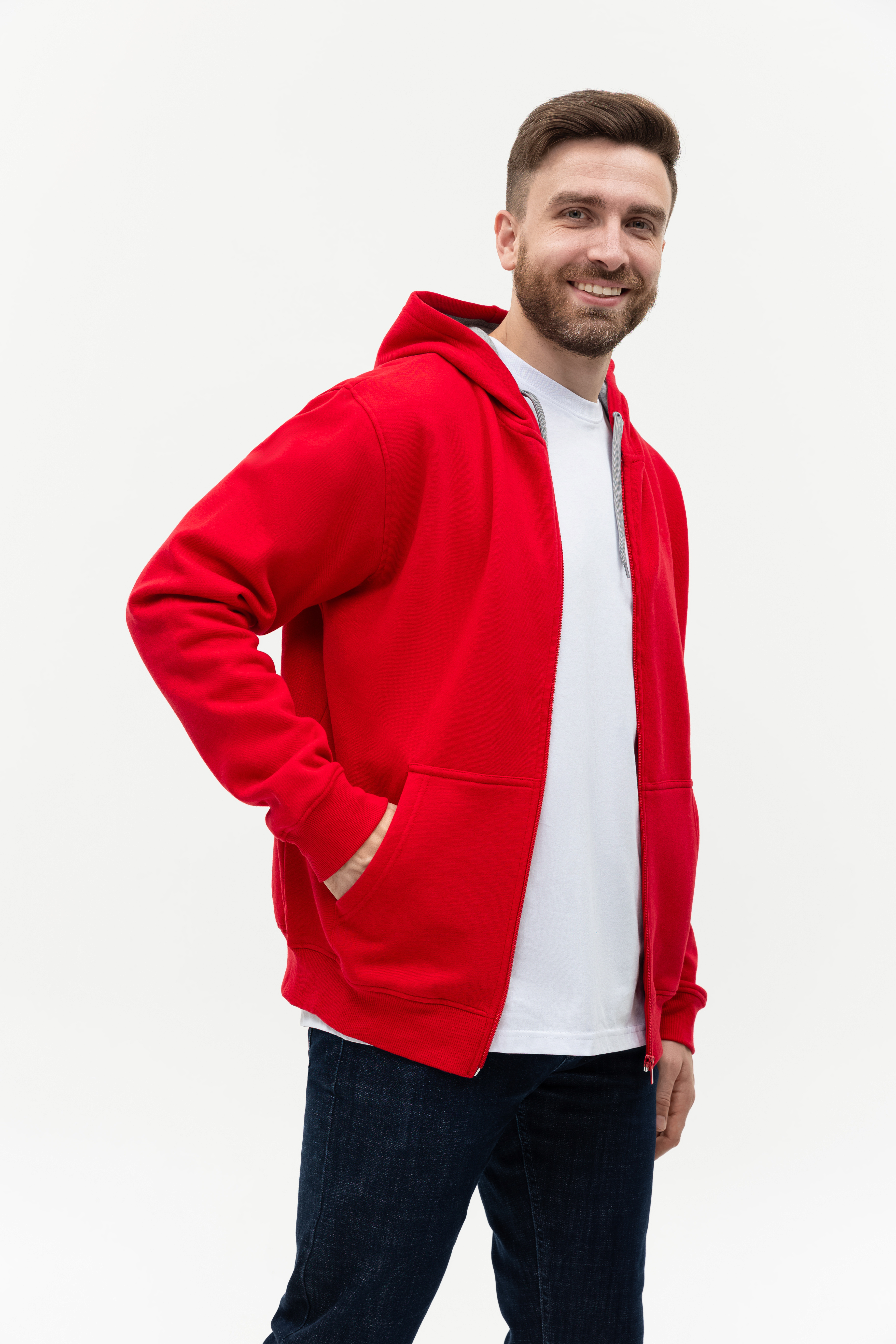 Толстовка мужская STAN с капюшоном на молнии футер с начёсом 280, 17, Красный,  (14)  (52/XL)