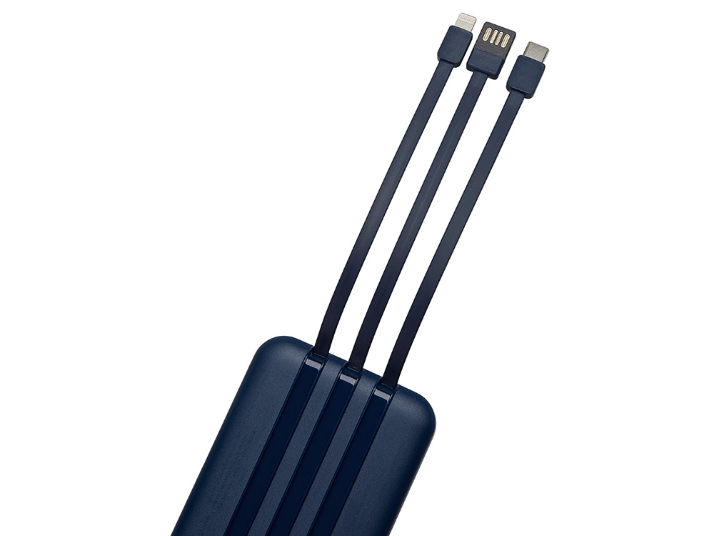 Магнитный беспроводной внешний аккумулятор со встроенными кабелями Мэни,быстаря зарядка, 10000 мАч, тёмно-синий