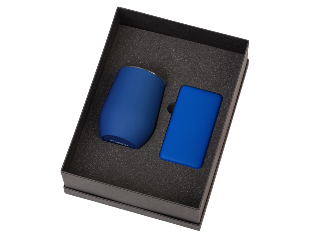Подарочный набор с термокружкой и повербанком С2, 10000 mAh, синий