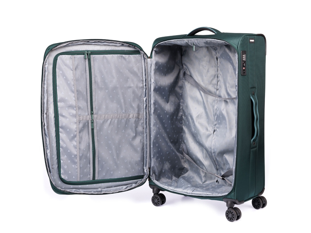 Чемодан TORBER СЕЙД, тёмно-зелёный, нейлон 600D, 48 х 26,5 х 78 см, 85 л
