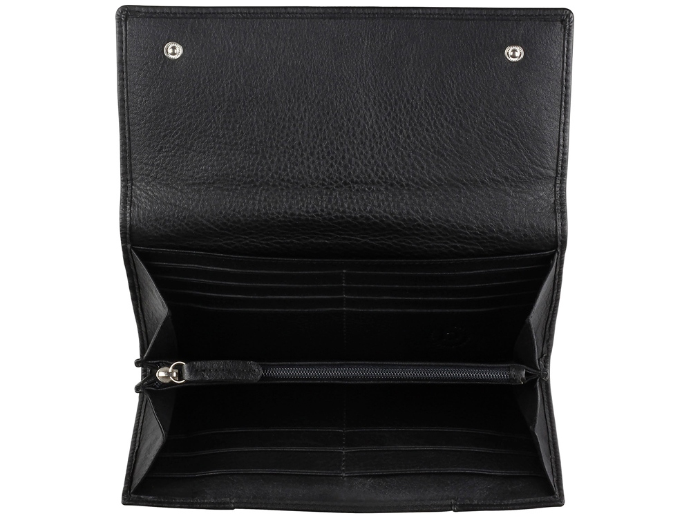 Кошелёк женский BUGATTI СУПЕР ЛЕДИ | LADY TOP, чёрный, натуральная воловья кожа, 20х2,5х10,5 см