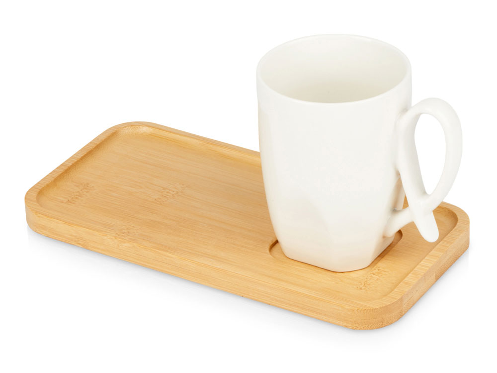 Чайная пара с бамбуковым блюдцем Deny с логотипом Eat&Bite | Print Logo