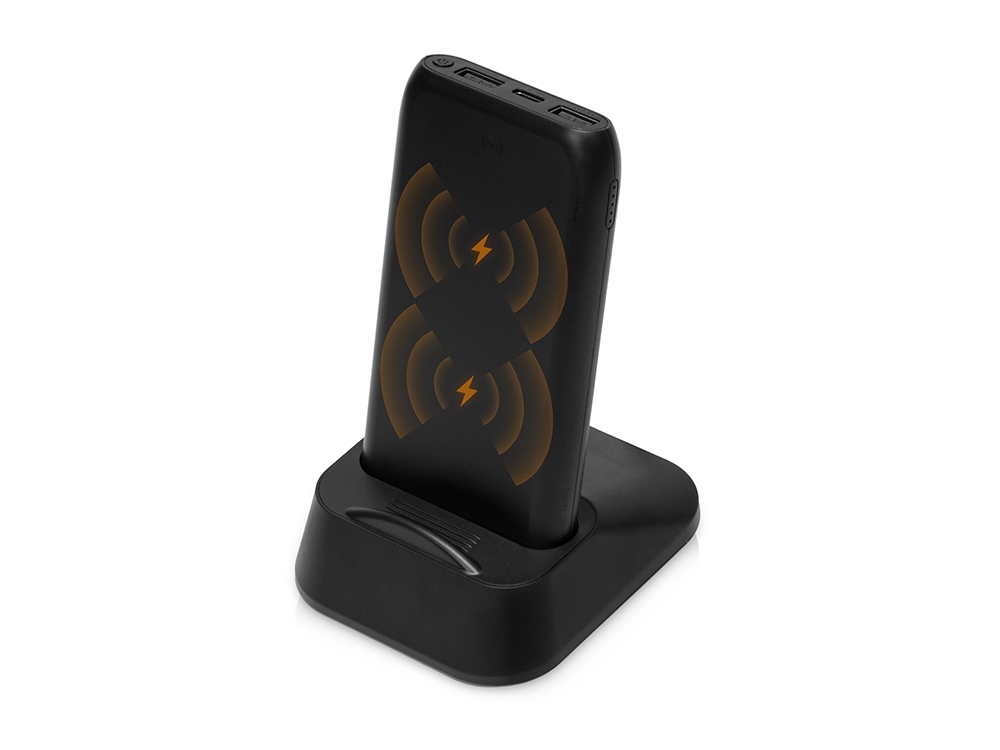 Беспроводное портативное зарядное устройство с зарядной станцией UnIQ, 10000 mAh с логотипом Qjet | Print Logo