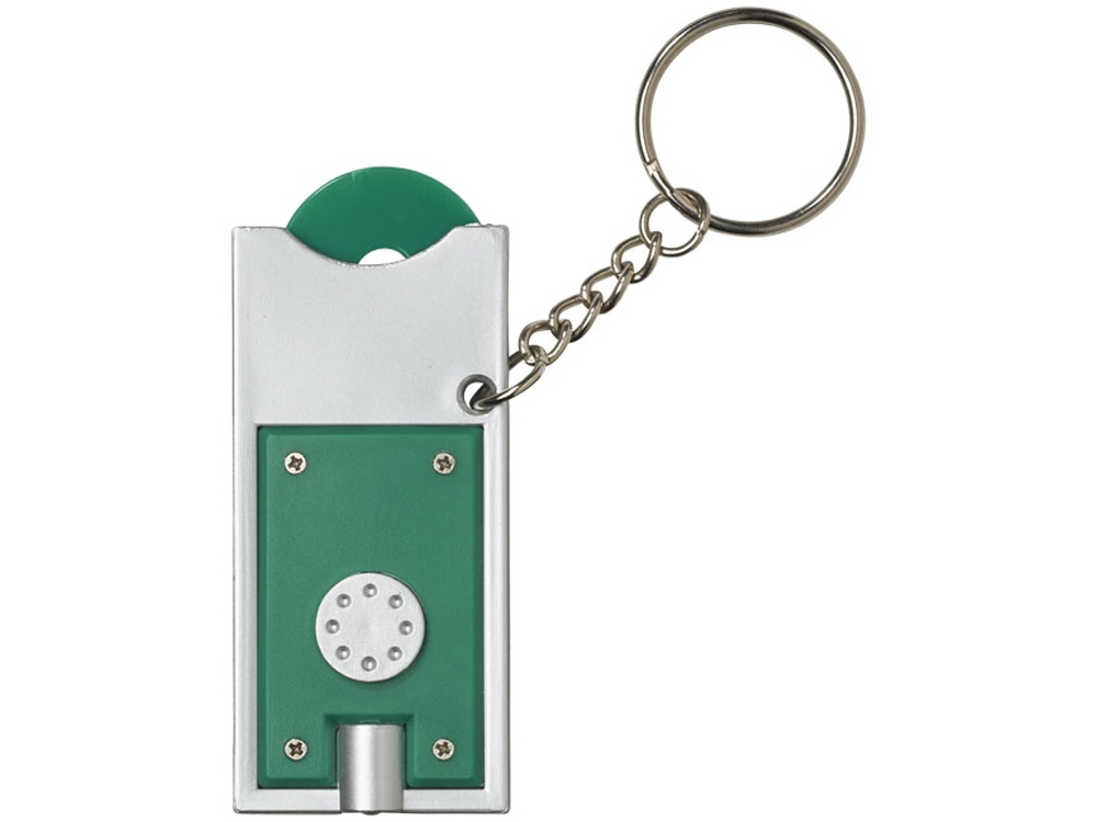 Брелок-держатель для монет Allegro с фонариком, зеленый/серебристый