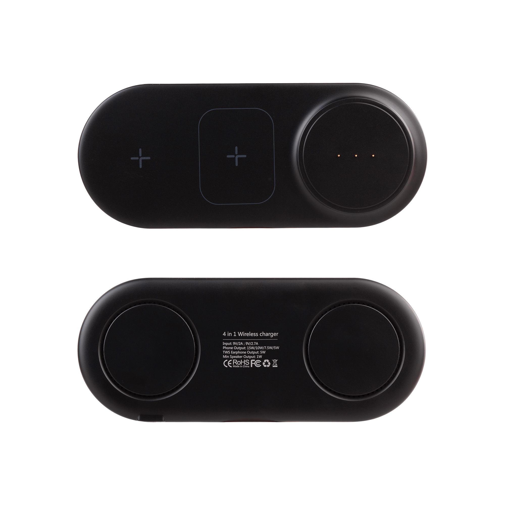 Настольная беспроводная (15W) зарядная станция "Blacksmith" с bluetooth колонкой с подсветкой логотипа фото на сайте Print Logo.