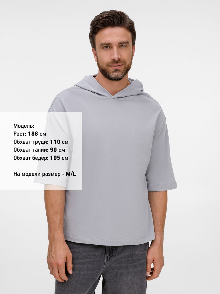 Футболка оверсайз унисекс с капюшоном Neofit, светло-серая, размер M/L