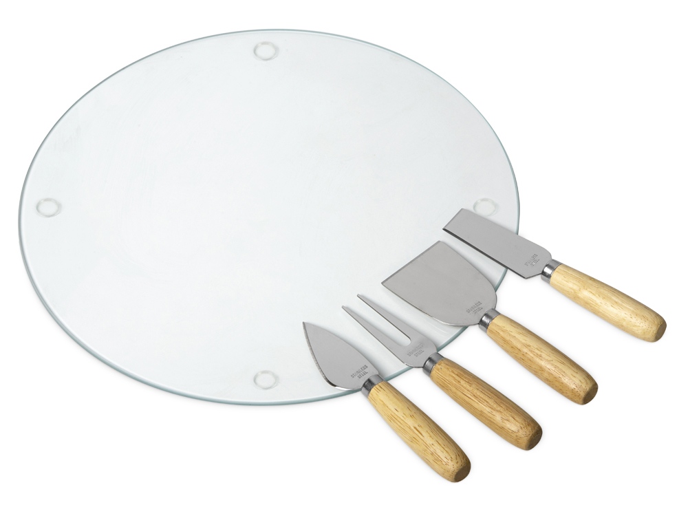 Набор для сыра со стеклянной доской Gauda с логотипом Eat&Bite | Print Logo