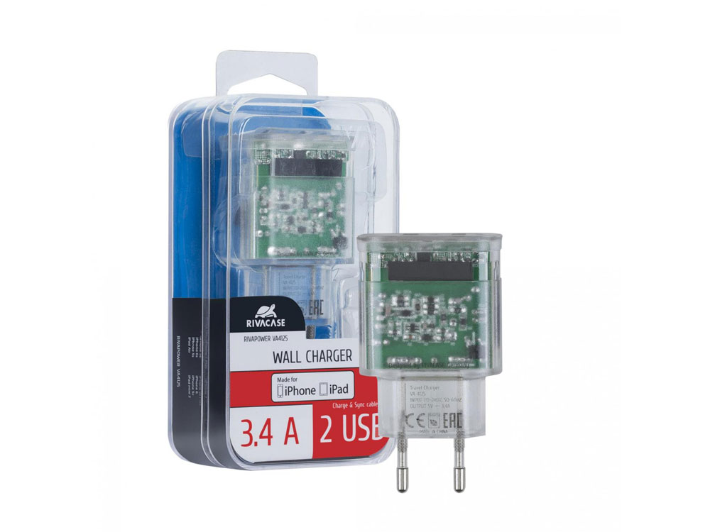 Сетевое зарядное устройство VA4125 с кабелем MFi Lightning с логотипом RIVACASE | Print Logo